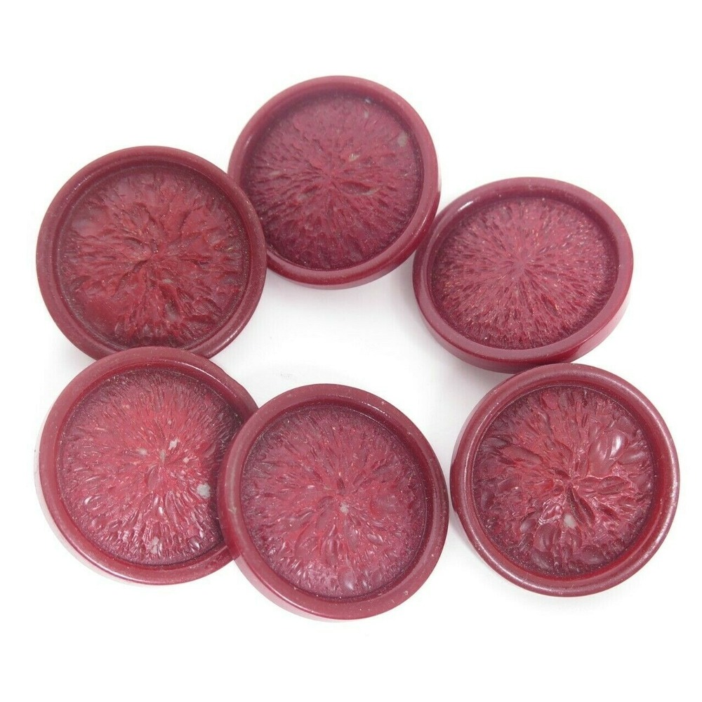 Large Vintage RED Coat Buttons*Textured Design Celluloid? Metal Shank*Lot 34mm